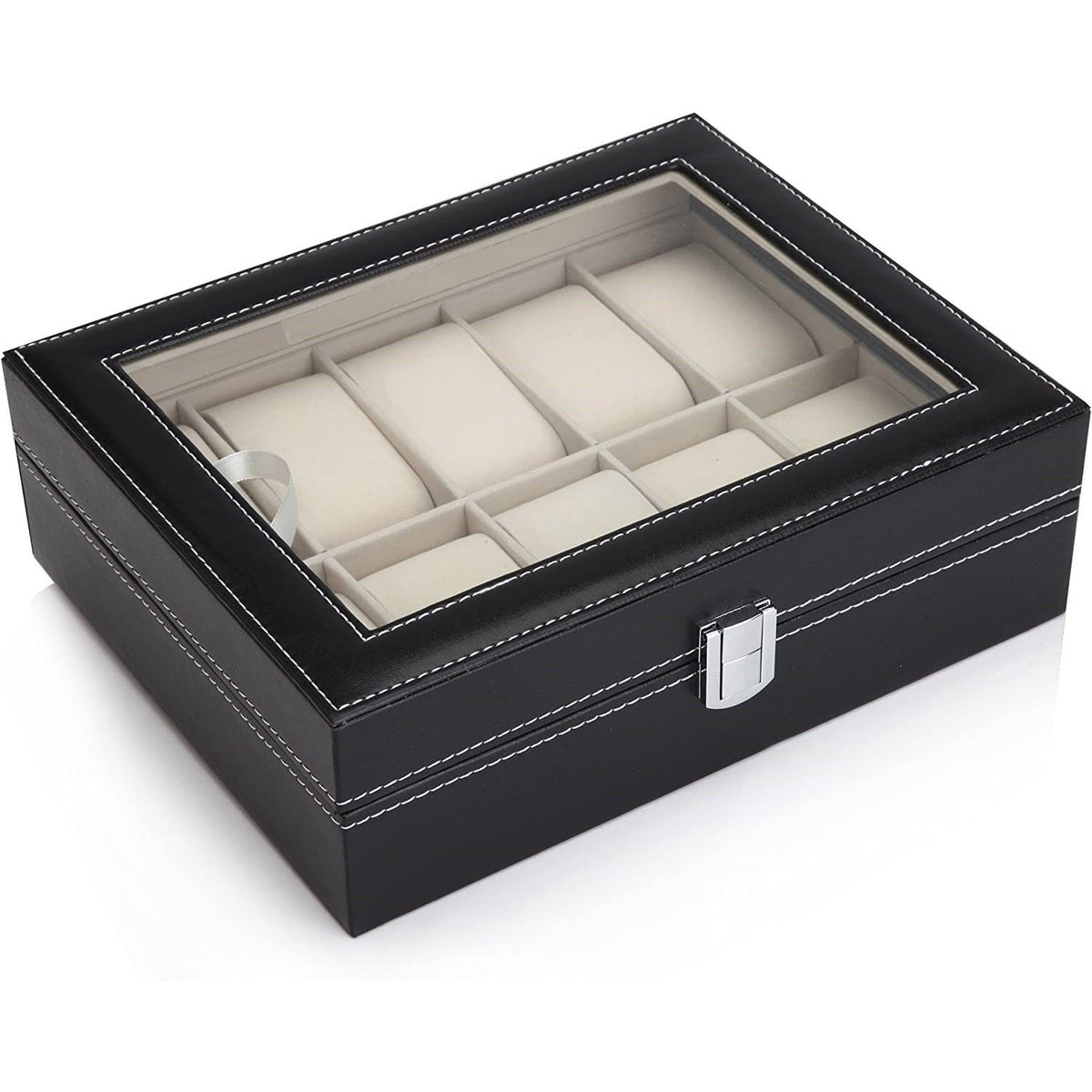 Black PU Leather Watch Organizer Display Storage Box Cases for Men & Women (10 slots)