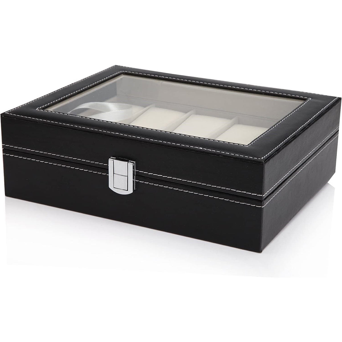 Black PU Leather Watch Organizer Display Storage Box Cases for Men & Women (10 slots)