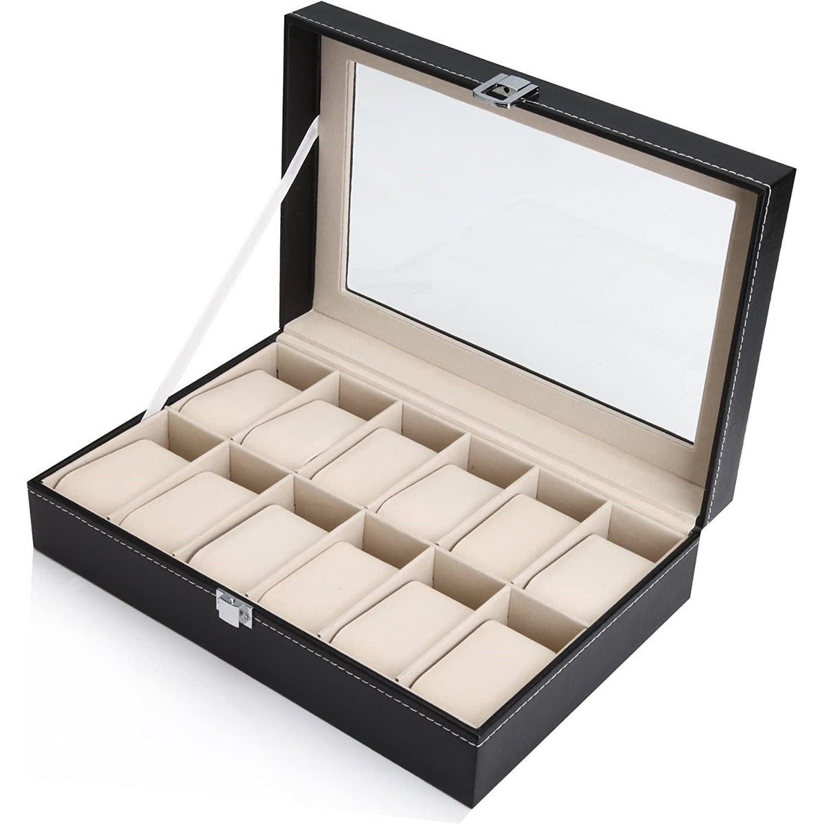 Black PU Leather Watch Organizer Display Storage Box Cases for Men &amp; Women (12 slots)