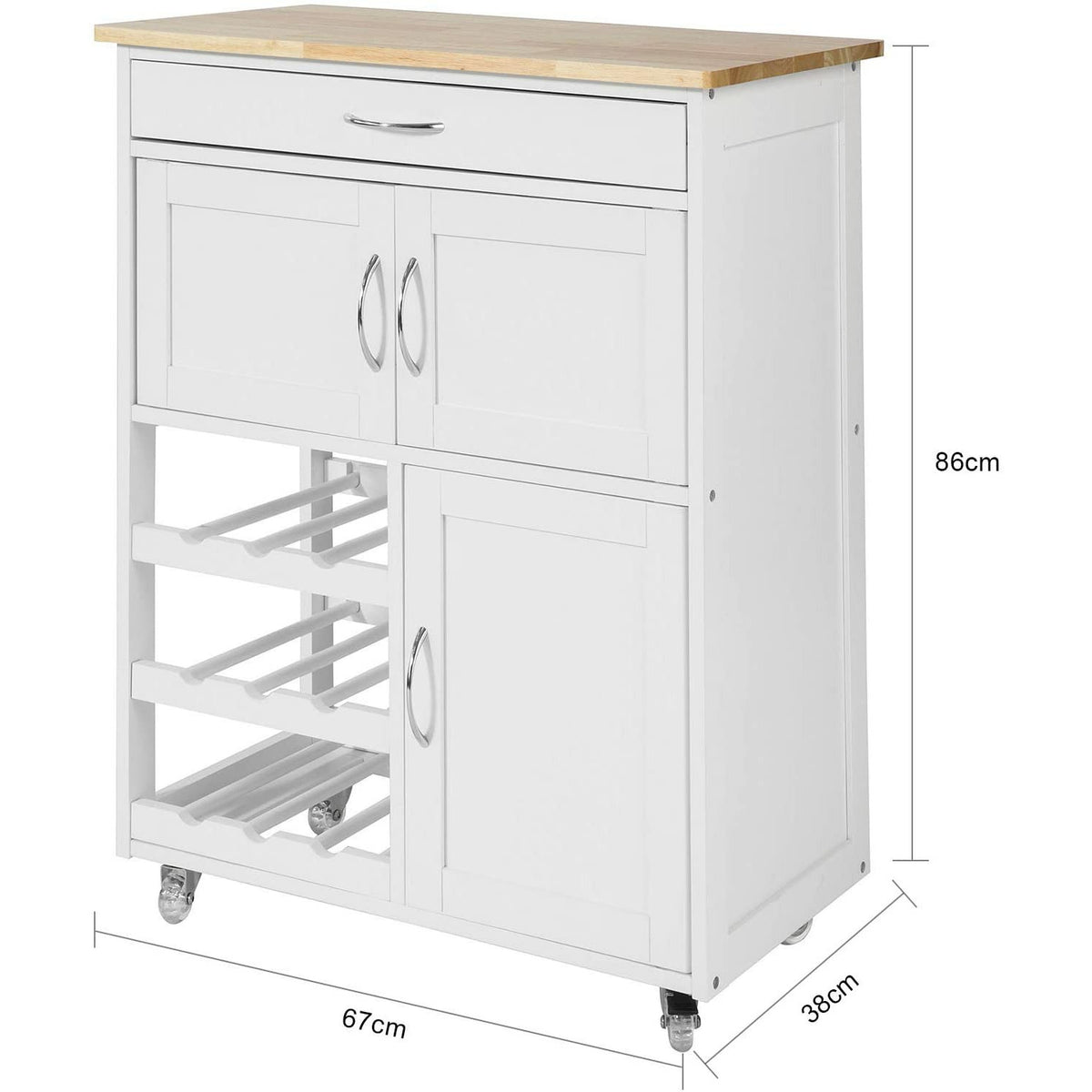 Kitchen Trolley with Wine Racks, Portable Workbench and Serving Cart for Bar or Dining