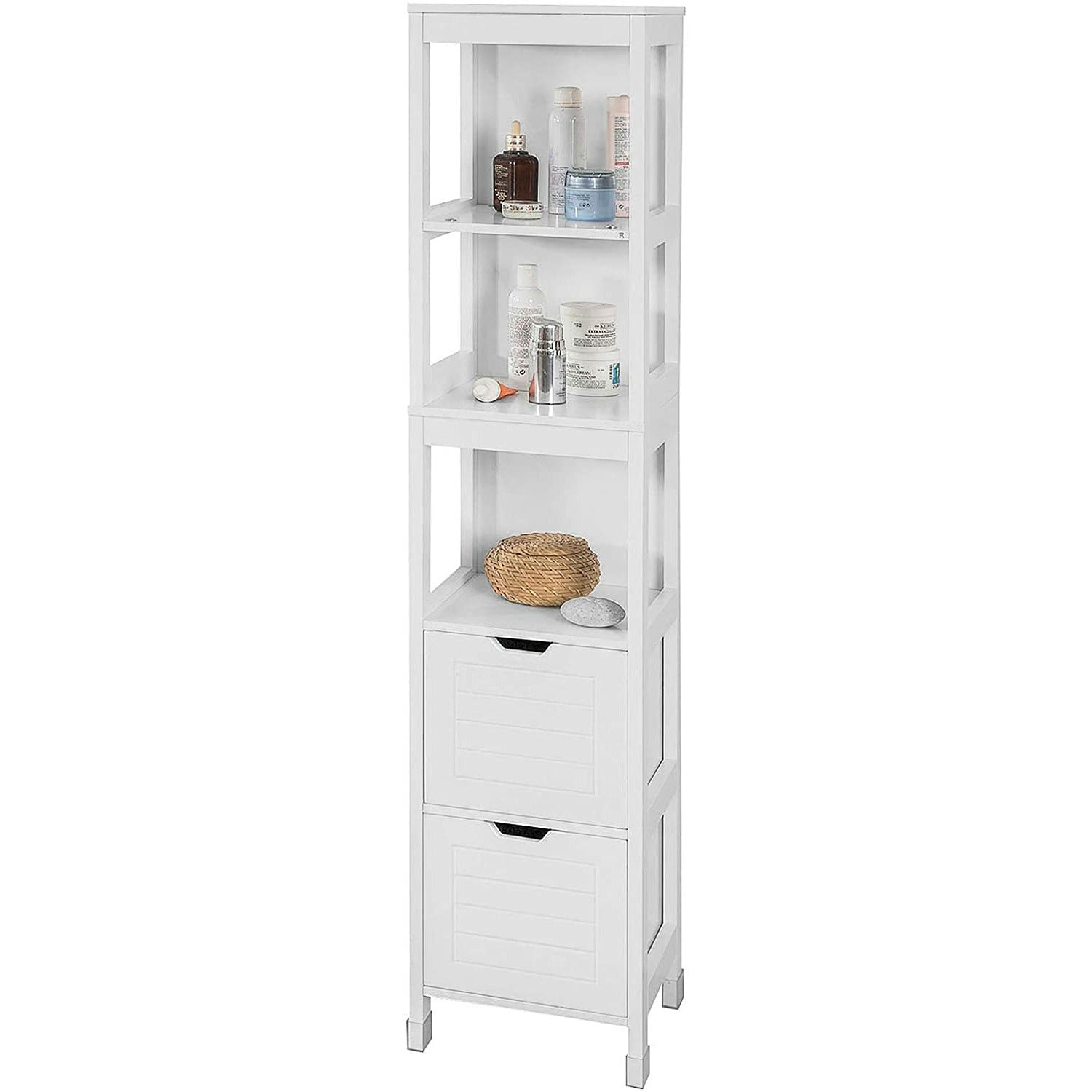Freestanding Tall Cabinet with Standing Shelves and Drawers