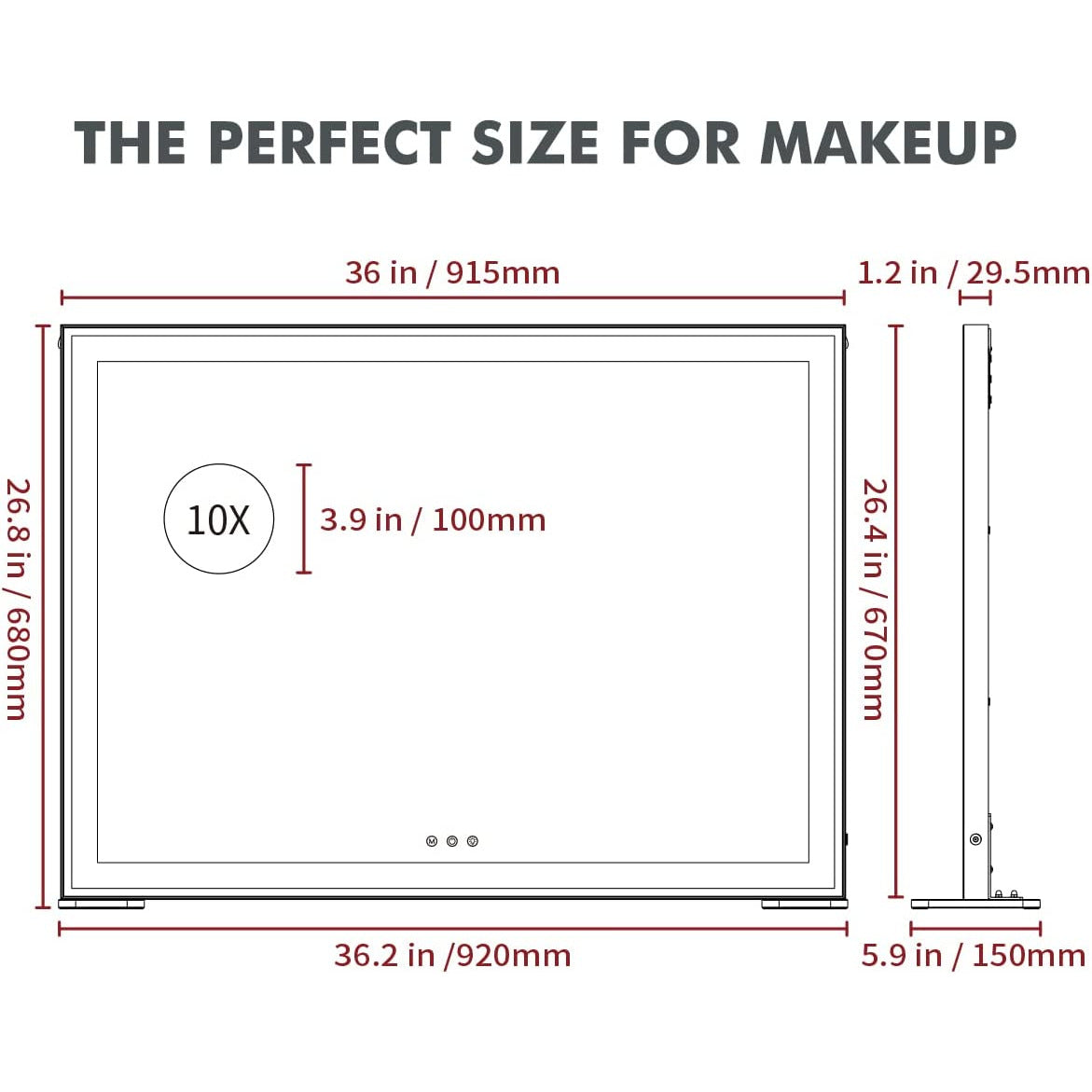 Large Hollywood Makeup Mirror 3 Modes Lighted and Smart Touch Control (92 x 68 cm)