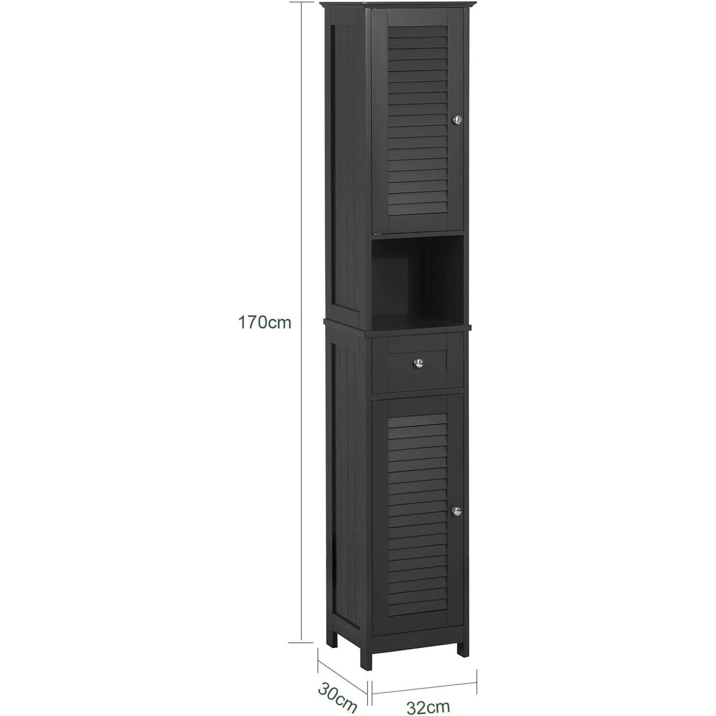 Freestanding Tall Bathroom Cabinet 170 x 32 x 30 cm (Black)
