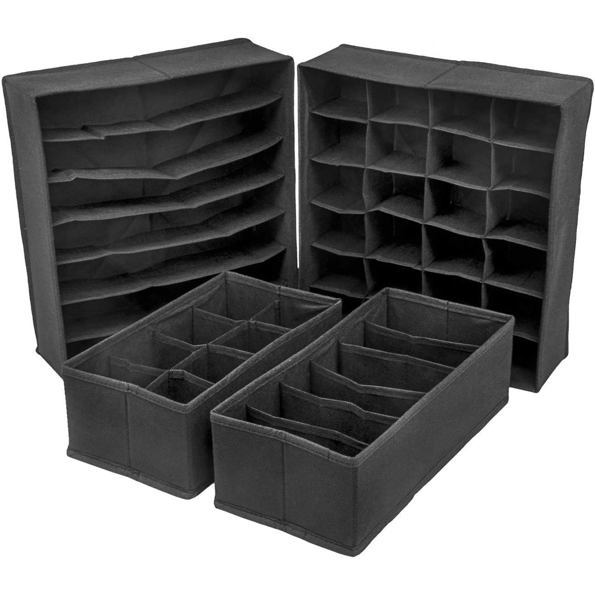 4 Pack Foldable Drawer Dividers Storage Boxes (Black)
