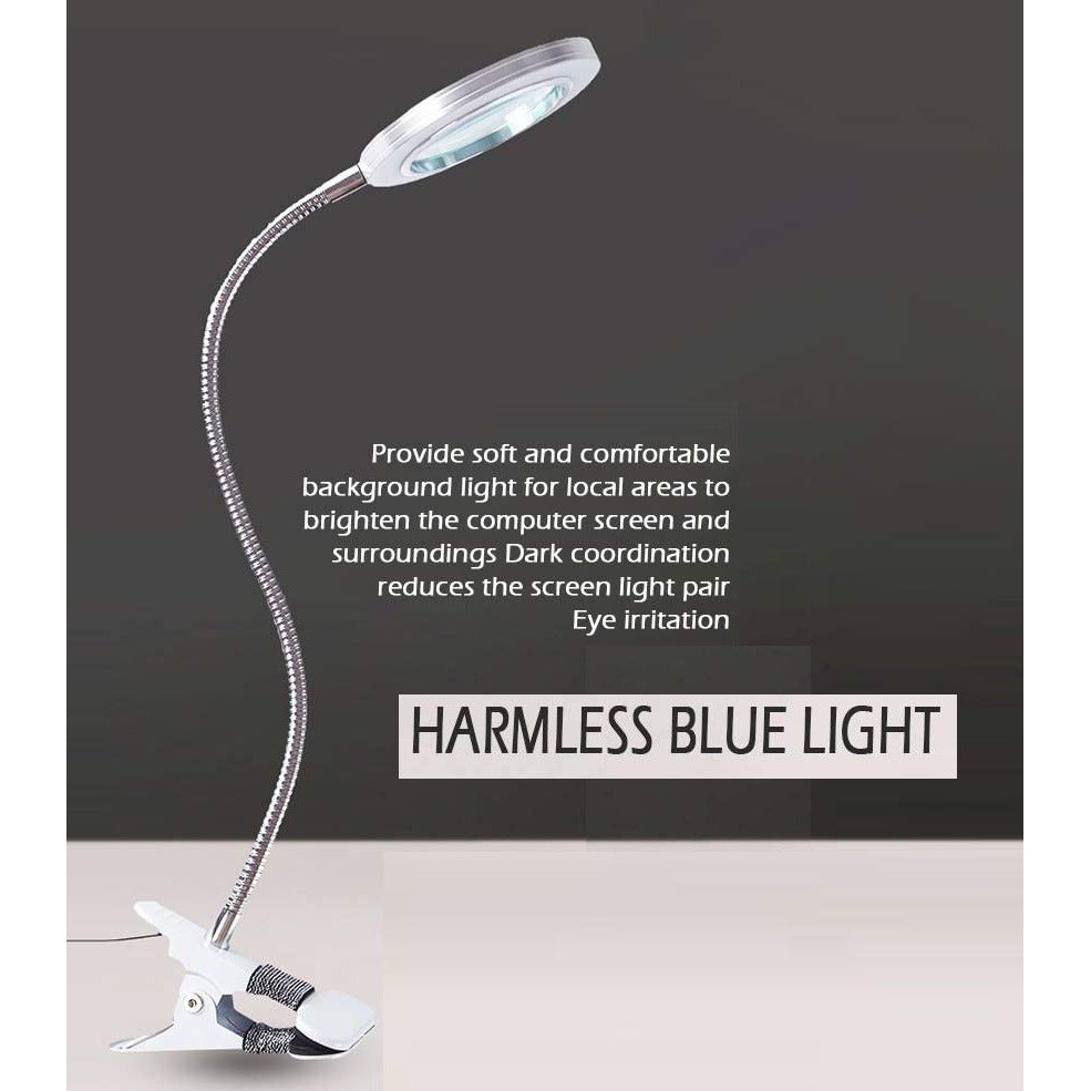 Lighting LED 8X Magnifying Lamp with Metal Clamp 360&deg; Flexible Gooseneck and USB Plug Design for Tattoo, Manicure and Reading