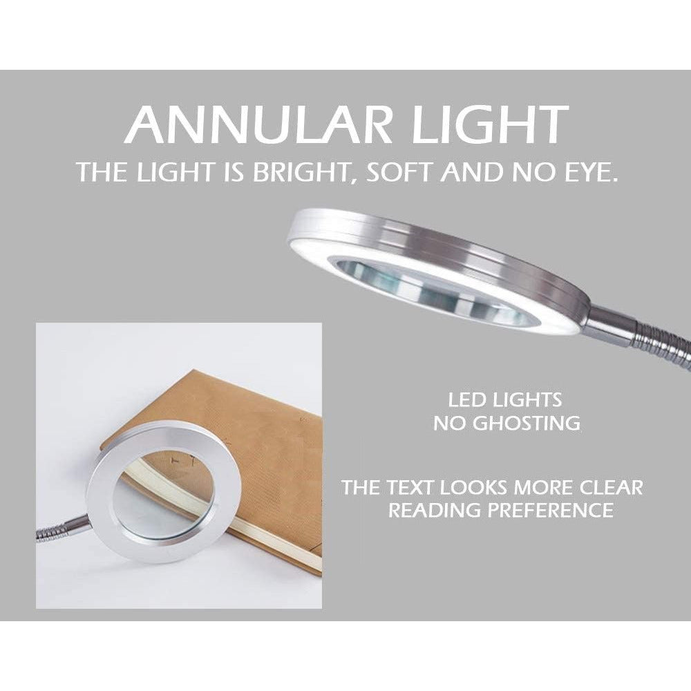 Lighting LED 8X Magnifying Lamp with Metal Clamp 360&deg; Flexible Gooseneck and USB Plug Design for Tattoo, Manicure and Reading