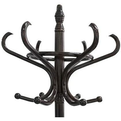 CARLA HOME Brown Coat Rack with Stand Wooden Hat and 12 Hooks Hanger Walnut tree