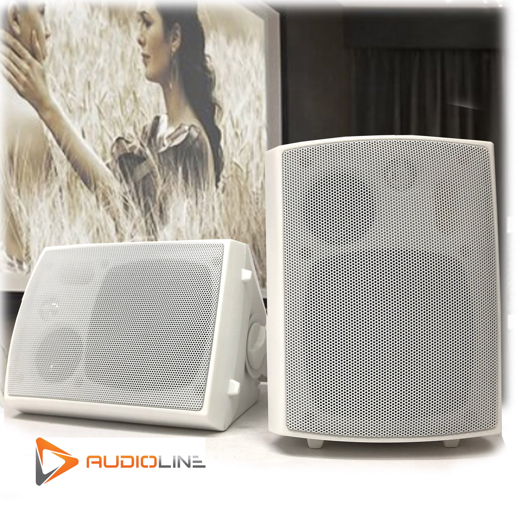 New Audioline Indoor Outdoor Speaker Pair 3-Way 4\" Bookshelf Wall / Ceiling Mount