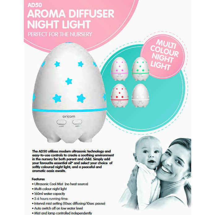 Oricom Aroma Diffuser Humidifier & Night Light Baby Kids Room AD50