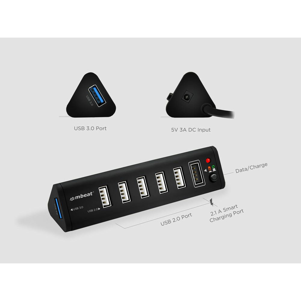mbeat 7-Port USB 3.0 x 1 + USB 2.0 x 6 Hub with 2.1A Smart Charging Function