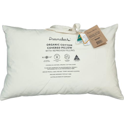 Dreamaker Organic Cotton Covered Pillow with Repreve
