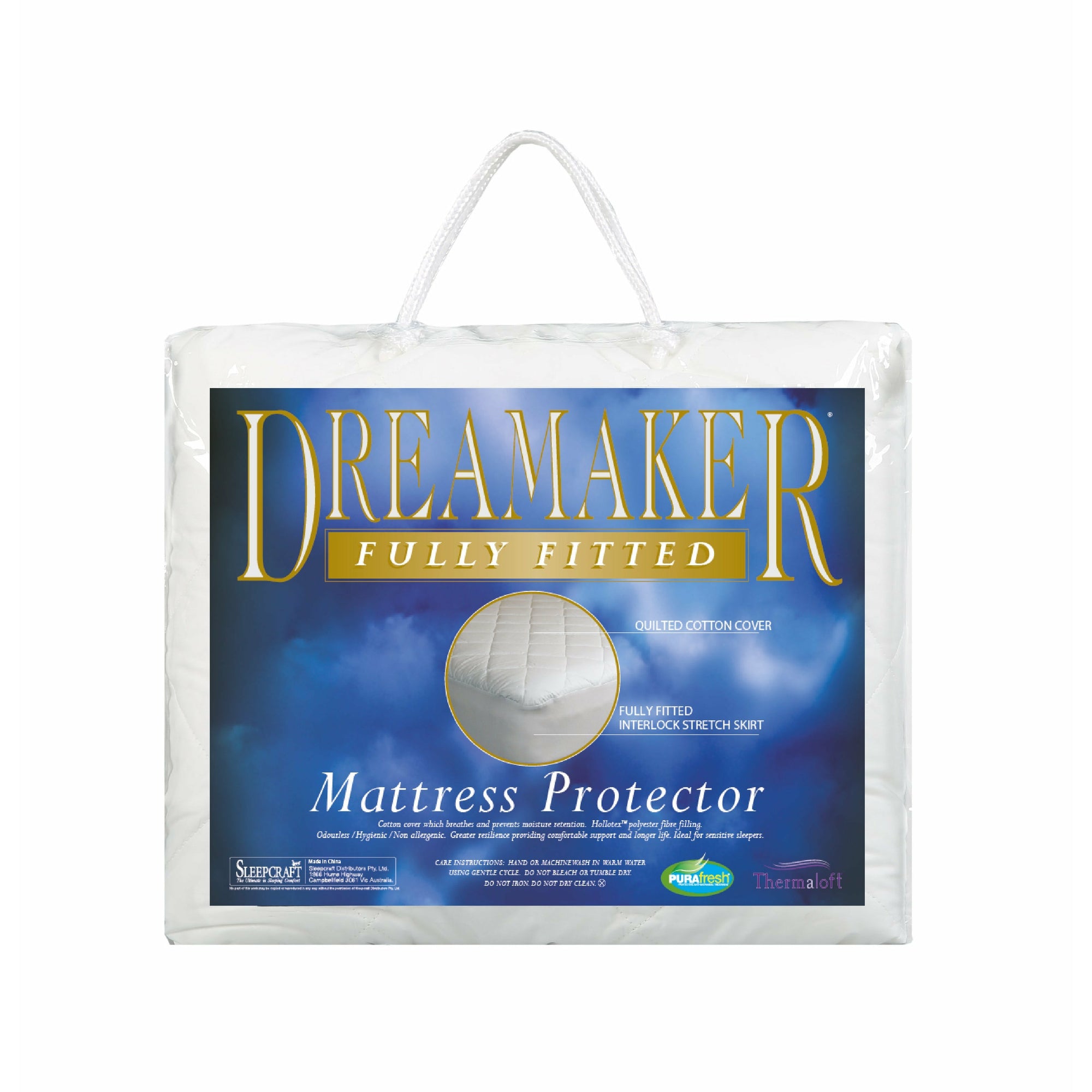 Dreamaker Thermaloft Cotton Covered Fitted Mattress Protector Queen Bed