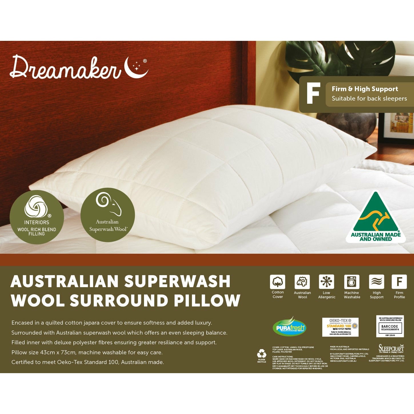 Dreamaker Australian Superwash Surround Pillow