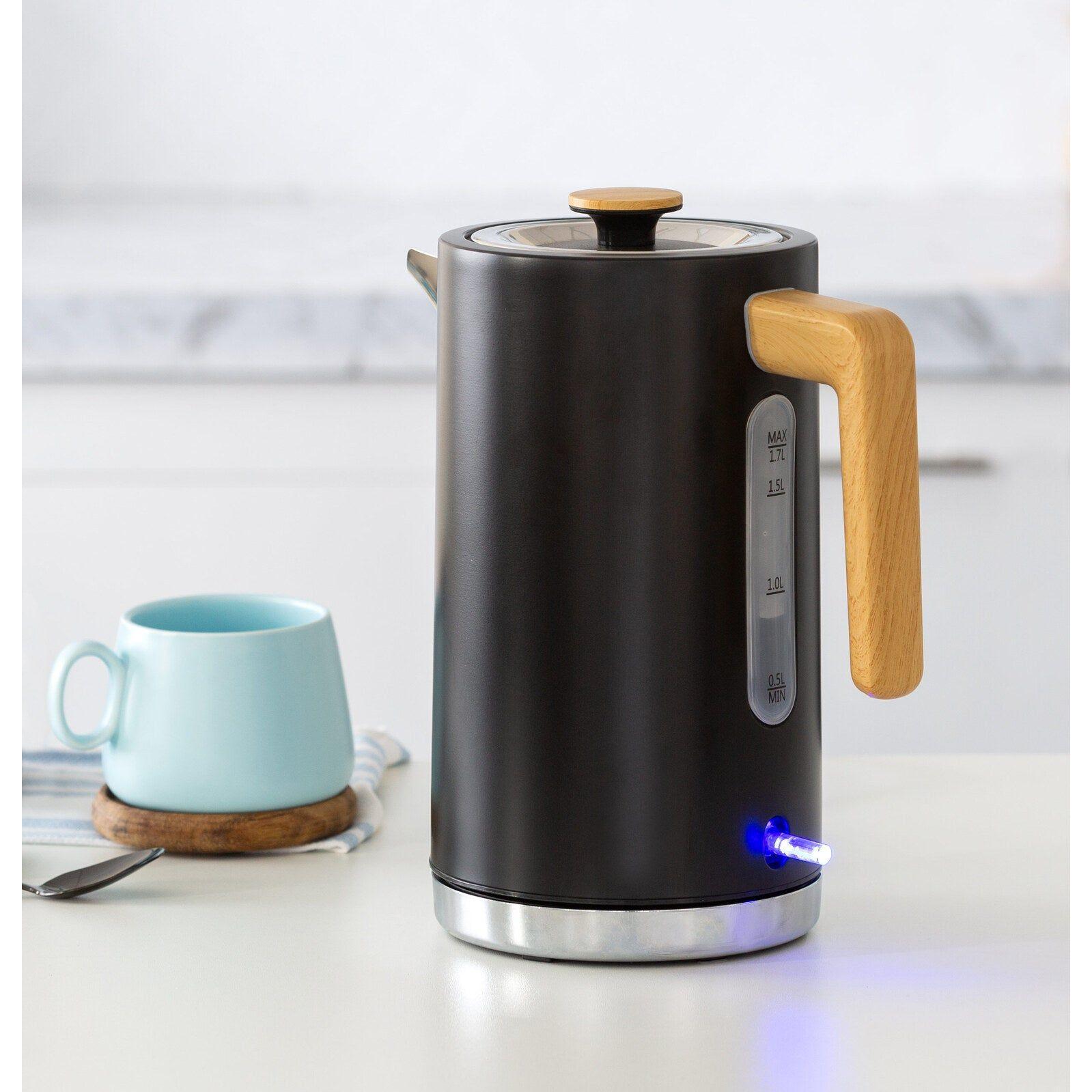 1.7L Kitchen Kettle in Black w/ Wood Accents