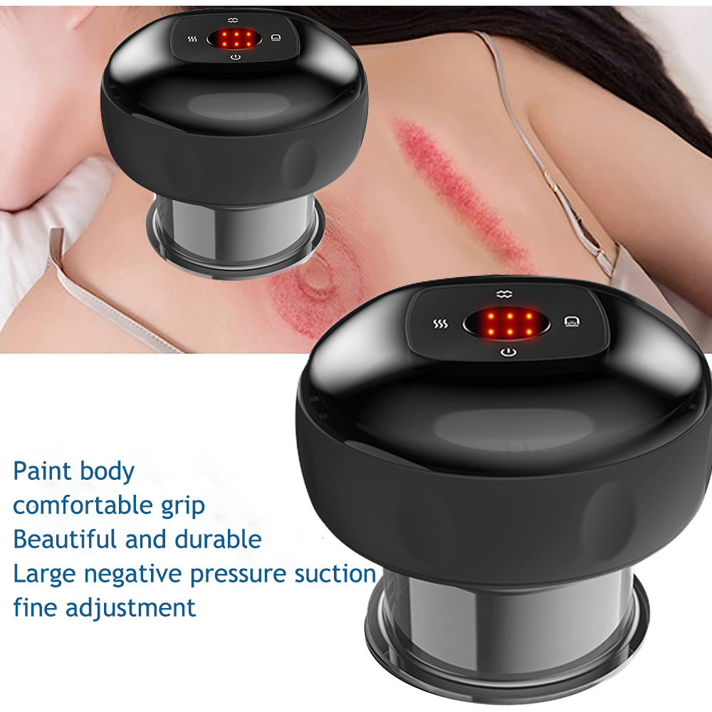 12 levels Electric Cupping Therapy Smart Scraping Massager Red Light Heating Body Slimming Black