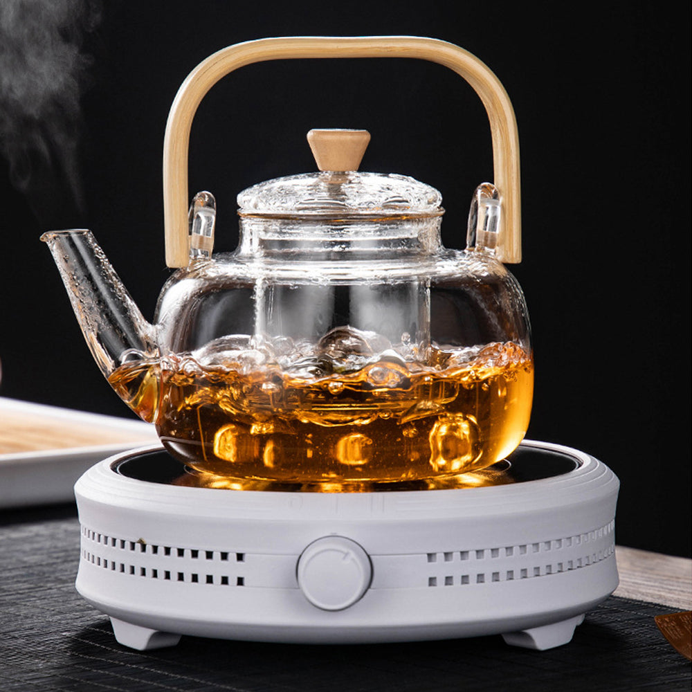 1000ml Glass Teapot Tea Pot Coffee Kettle With Bamboo Handle Japanese Style