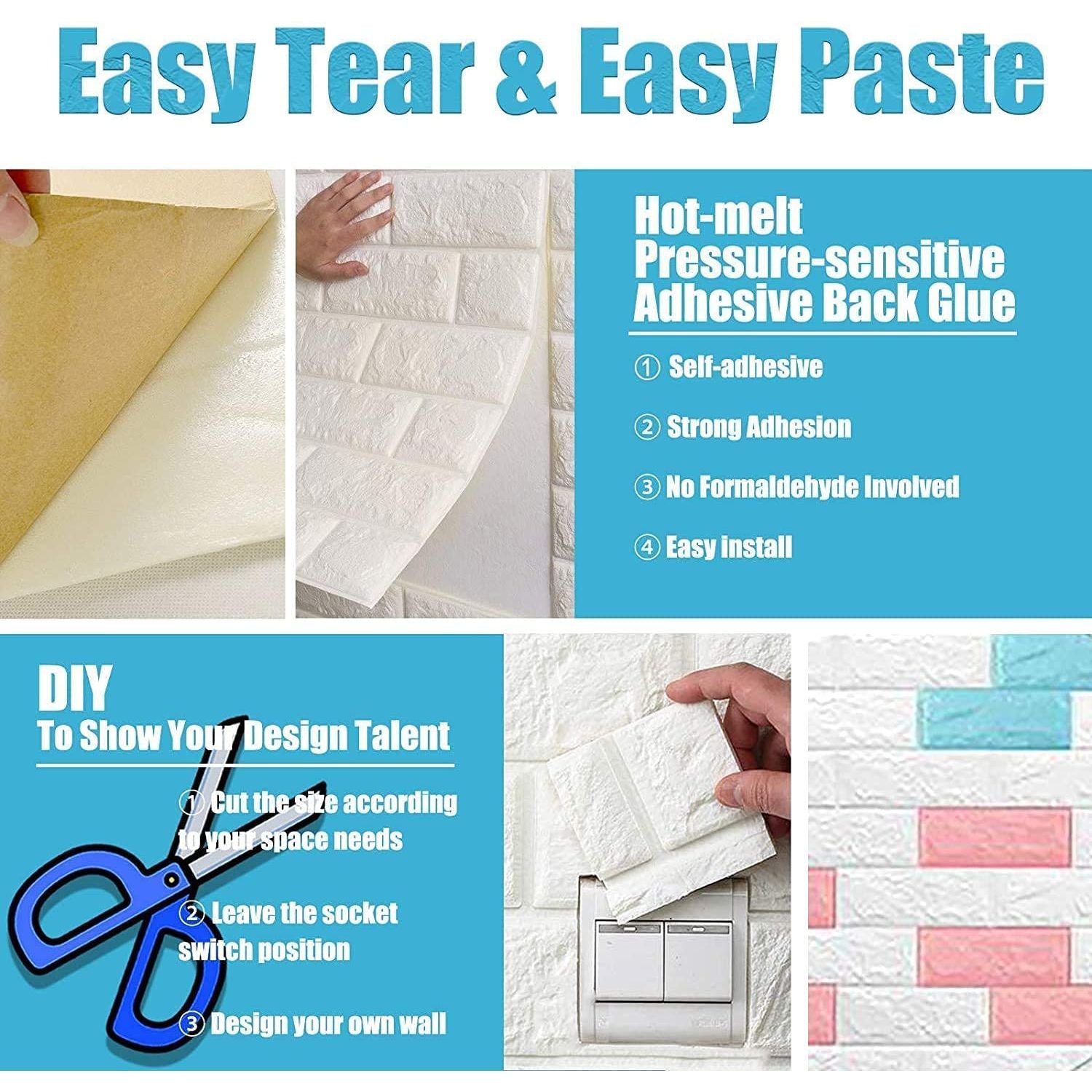 70CMx10M 3D Wall Paper Panel Foam Brick Self Adhesive Waterproof Wallpaper Sticker