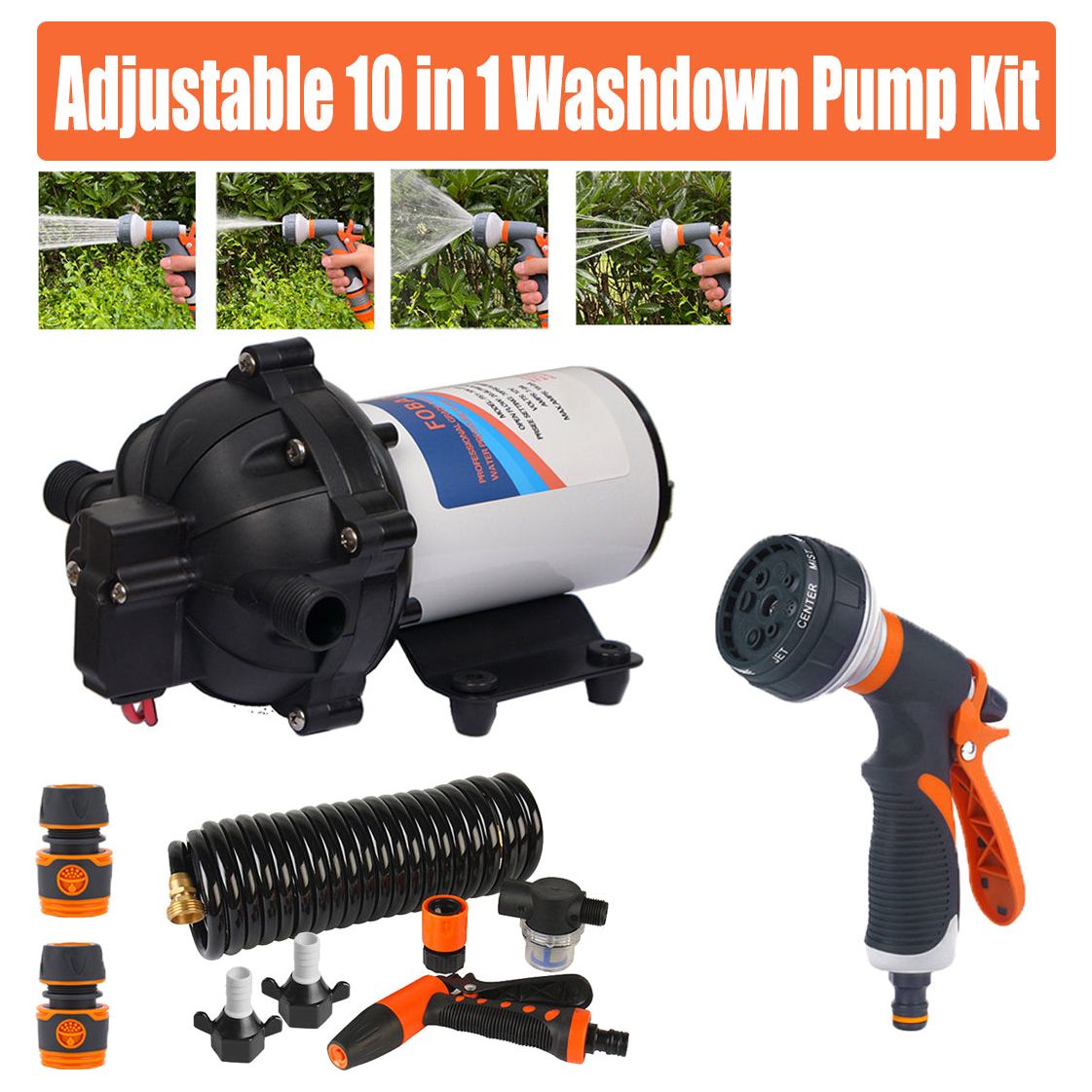 6.6GPM Washdown Pump Kit 12V Wash Pump w/ Hose Nozzle For Caravan RV Marine Boat