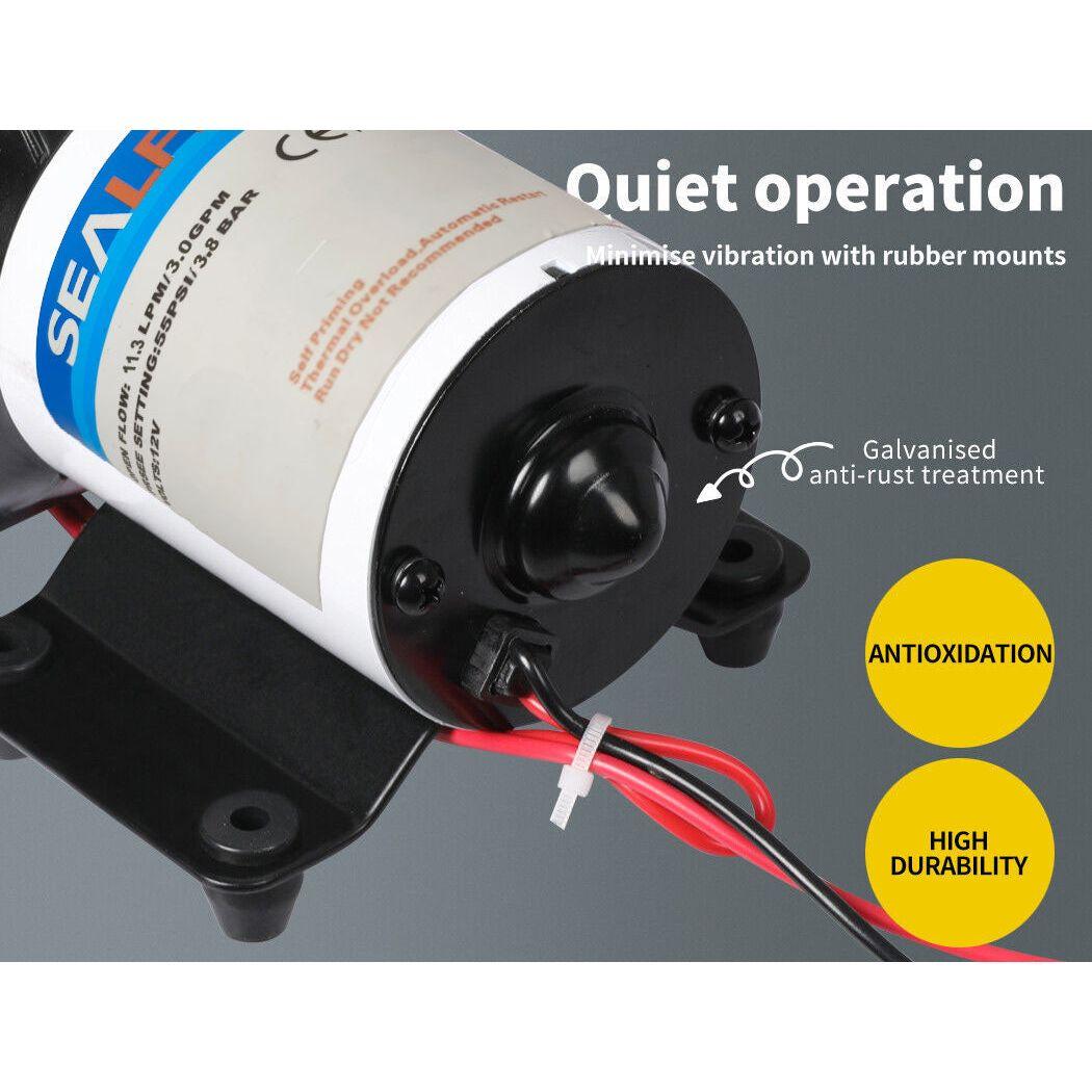 12V Caravan Water Pump High Pressure Self-priming rv Camping Boat 70PSI 20.8L/M