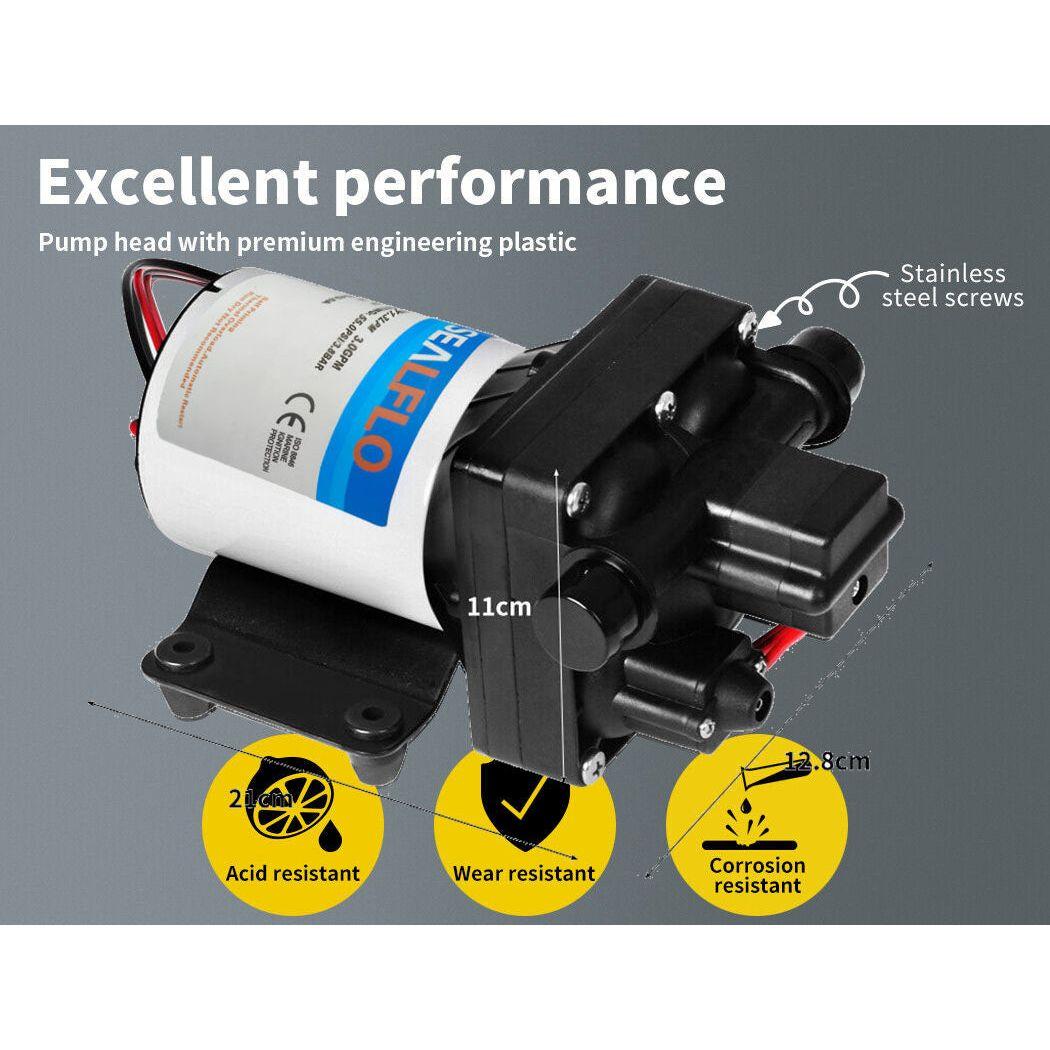 12V Caravan Water Pump High Pressure Self-priming rv Camping Boat 70PSI 20.8L/M