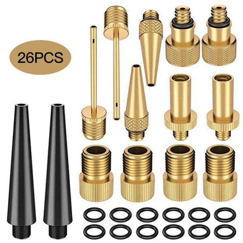 26pc Bike Ball Inflator Nozzle Adapter Air Pump Valve Needle Presta Schrader Kit