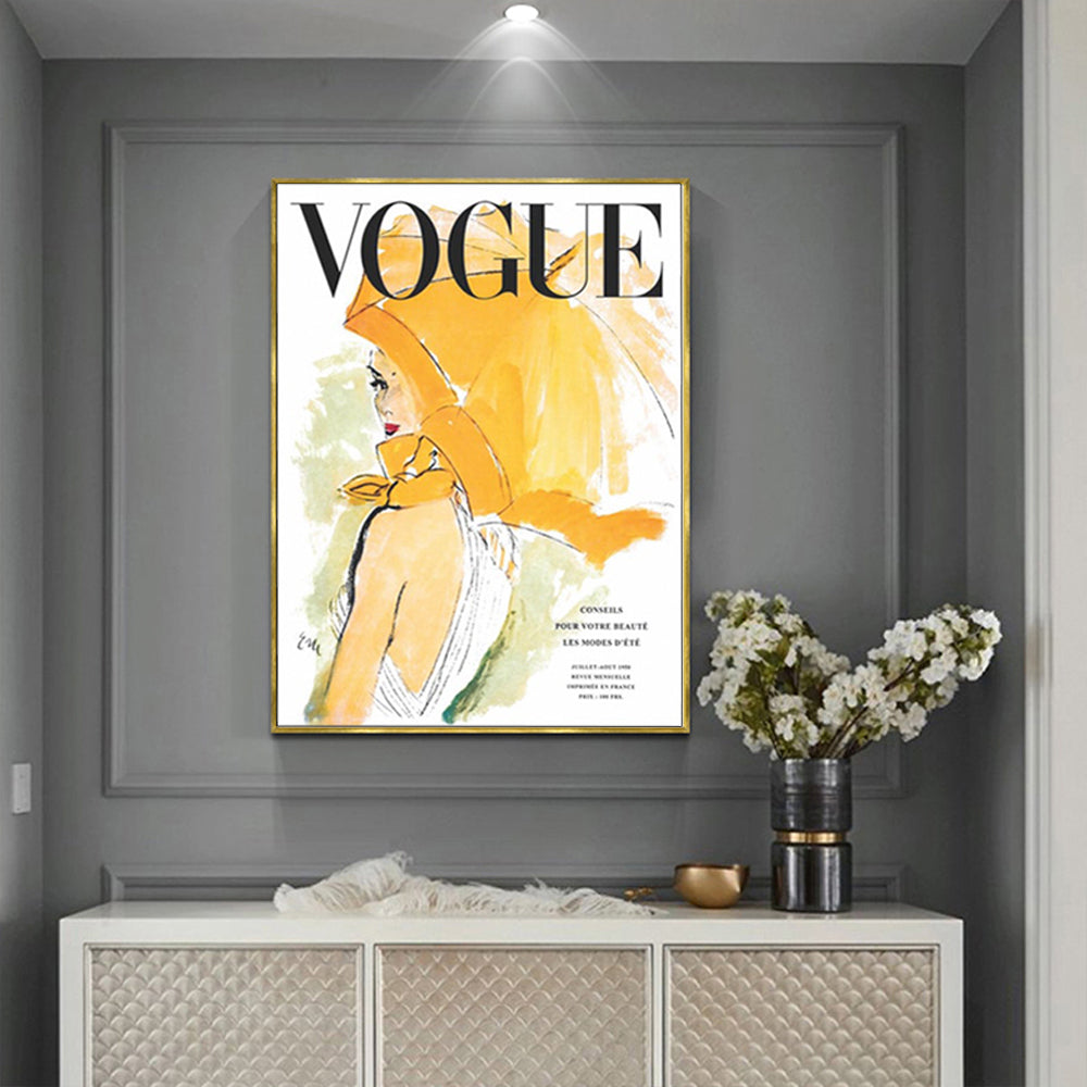 50cmx70cm Vogue Girl Gold Frame Canvas Wall Art