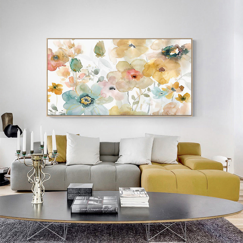 40cmx80cm Floral Watercolor Style Wood Frame Canvas Wall Art