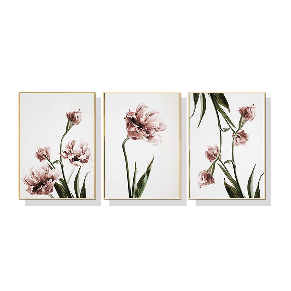 60cmx90cm Tulip Flower 3 Sets Gold Frame Canvas Wall Art