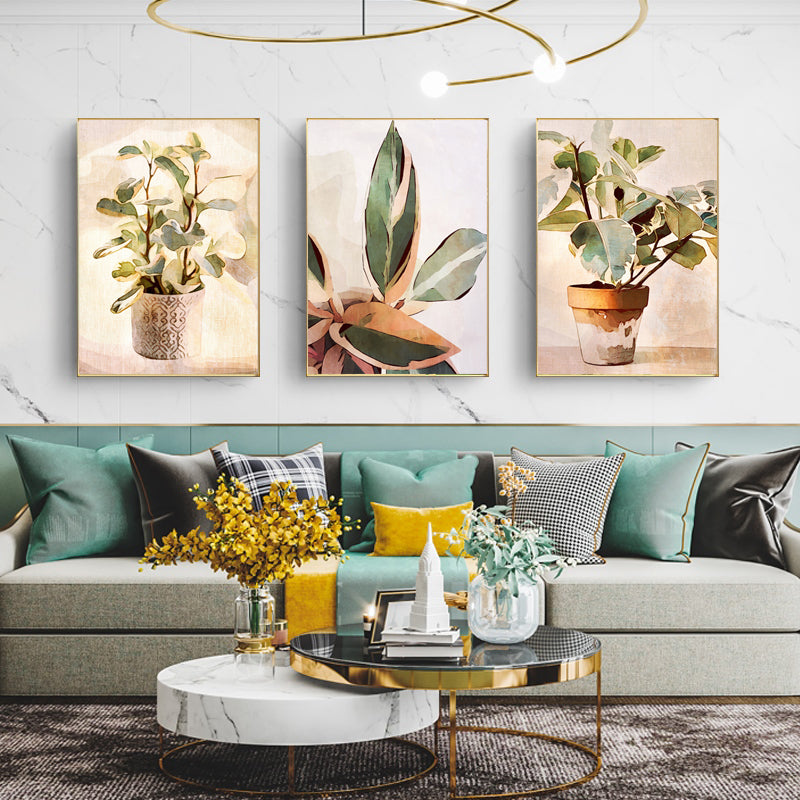 60cmx90cm Botanical Leaves Watercolor Style 3 Sets Gold Frame Canvas Wall Art