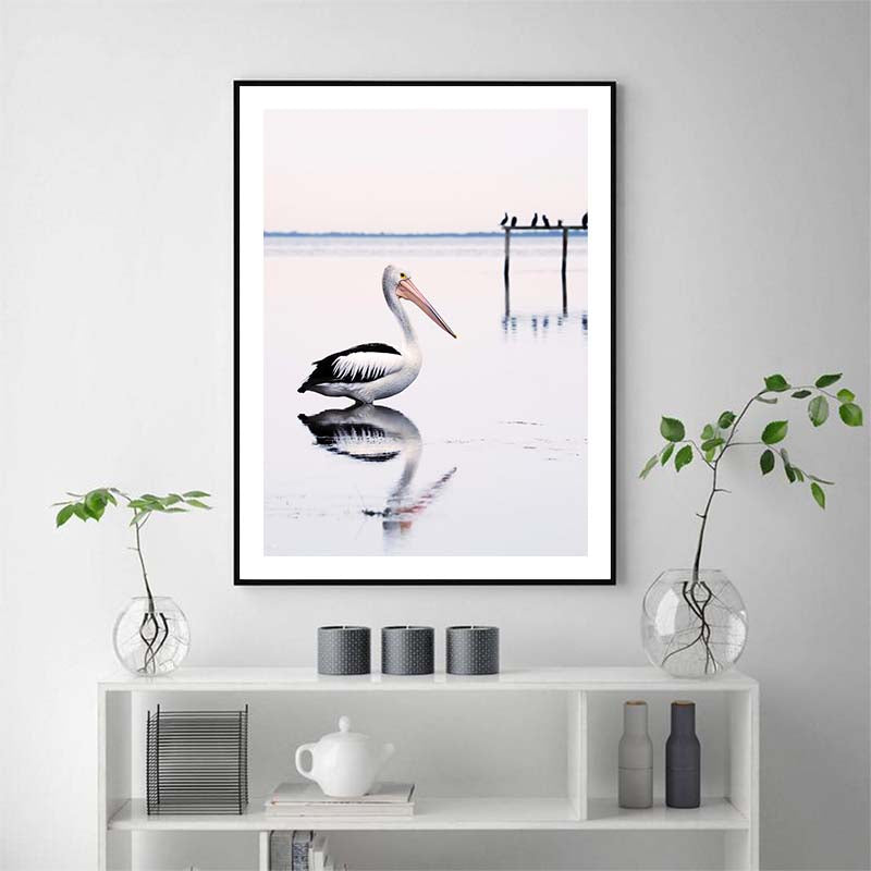 Wall Art 100cmx150cm Pelican Black Frame Canvas