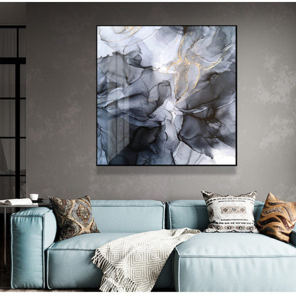 70cmx70cm Marbled Black Grey Black Frame Canvas Wall Art