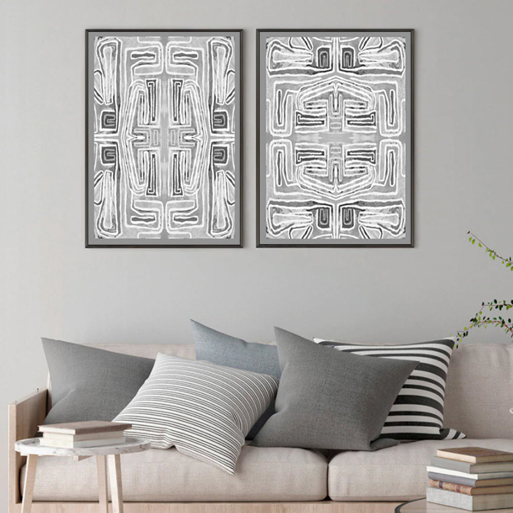 100cmx150cm Black White Pattern 2 Sets Black Frame Canvas Wall Art