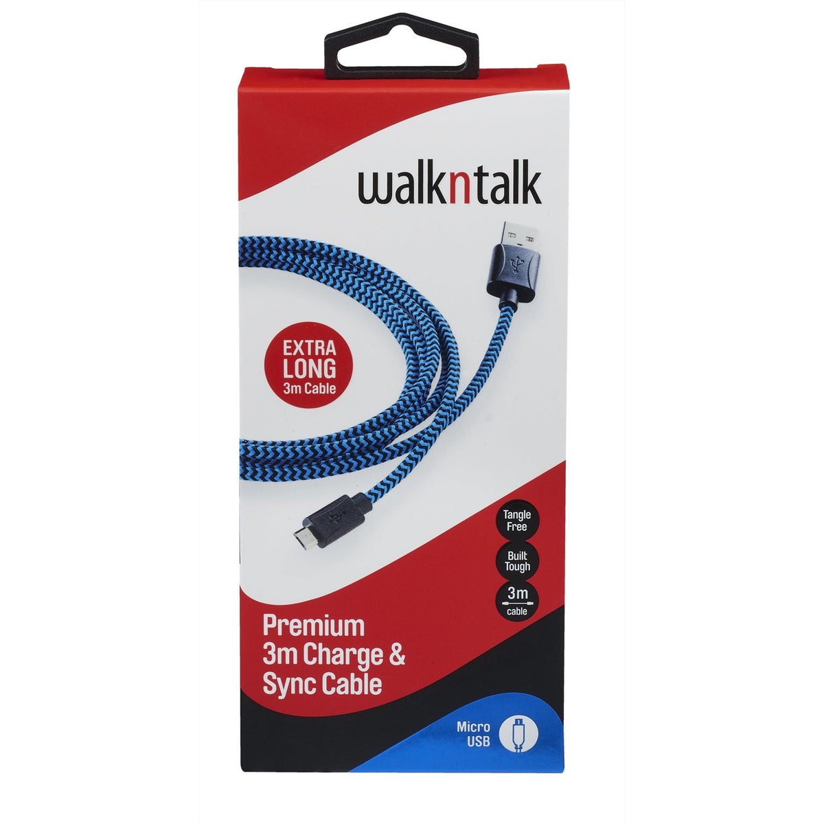 Walkntalk Charge &amp; Sync 3M Cable - Micro USB - Blue