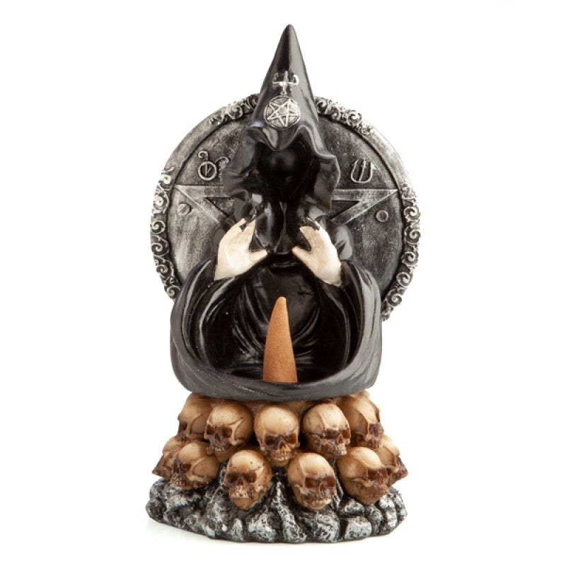 Hooded Baphomet &amp; Skulls Backflow Incense Burner