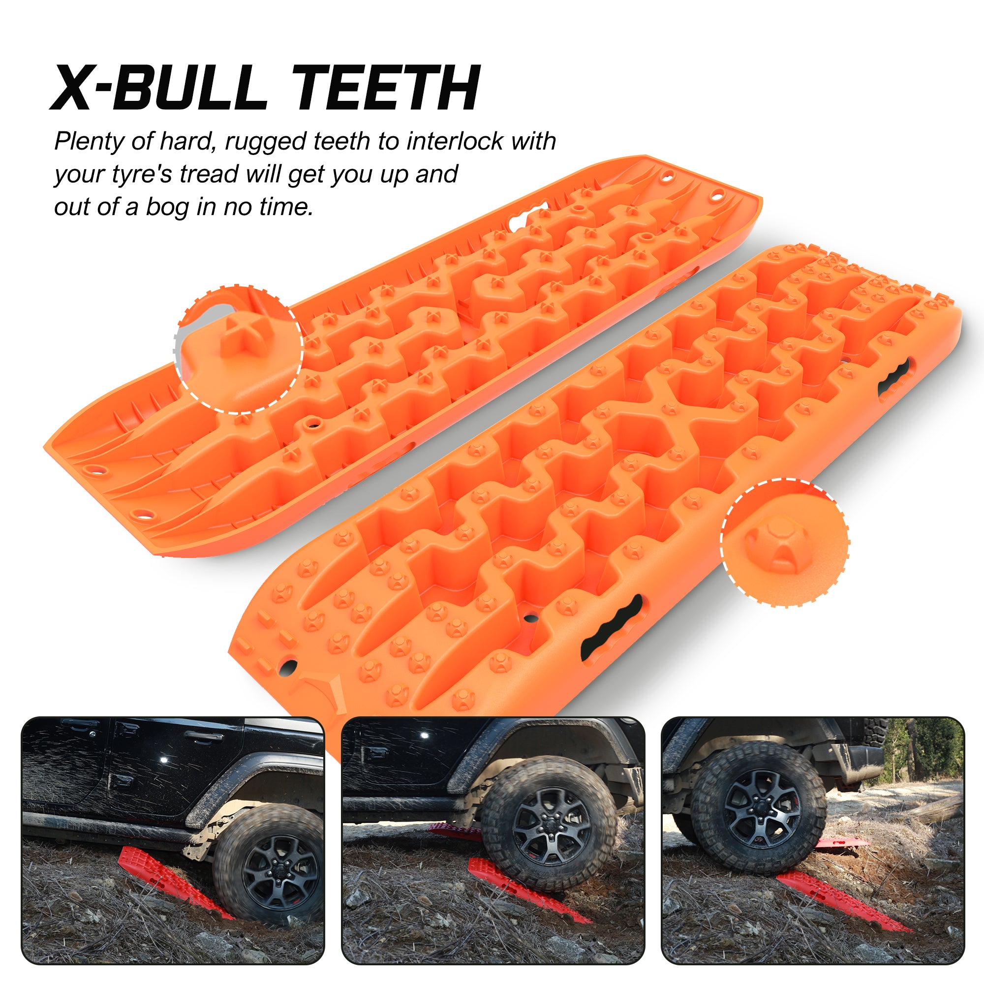 X-BULL 2PCS Recovery Tracks Snow Mud 4WD With Carry bag 4PC mounting bolts Orange