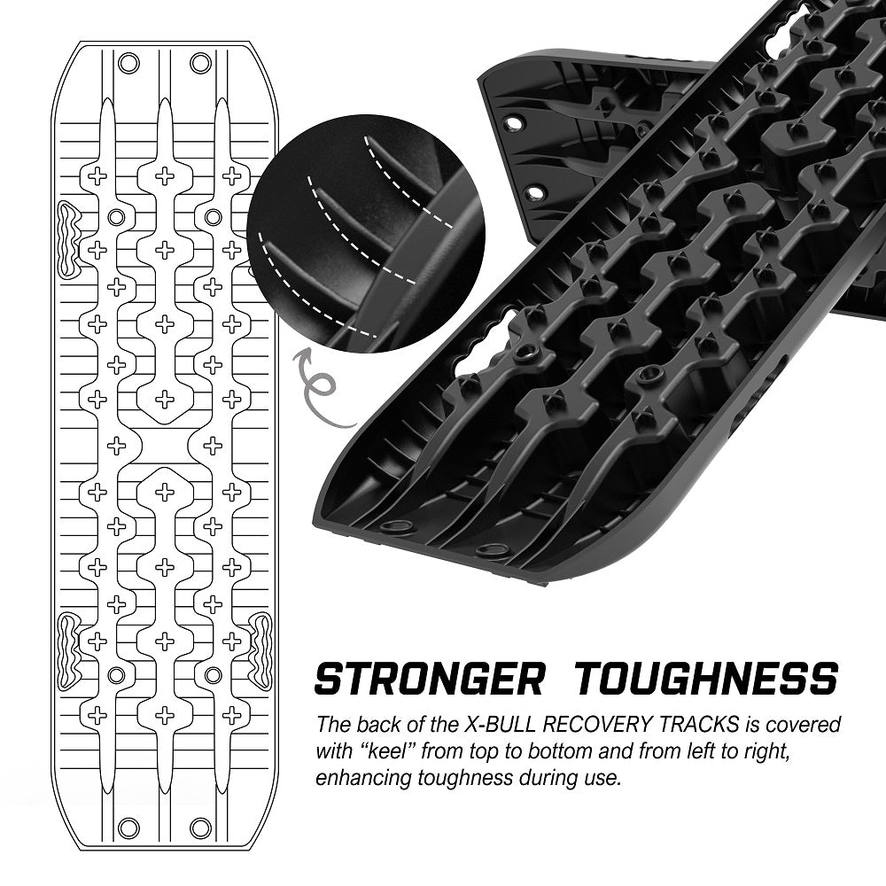 X-BULL 2PCS Recovery Tracks Boards Snow Tracks Mud tracks 4WD With 4PC mounting bolts Black