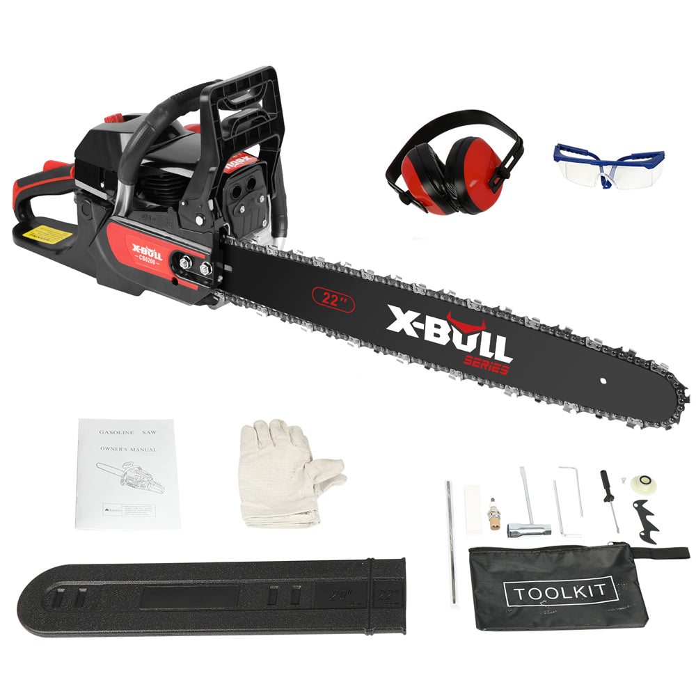 X-BULL 62cc Chainsaw Petrol Commercial 22&quot; Bar E-Start Tree Pruning Top Handle