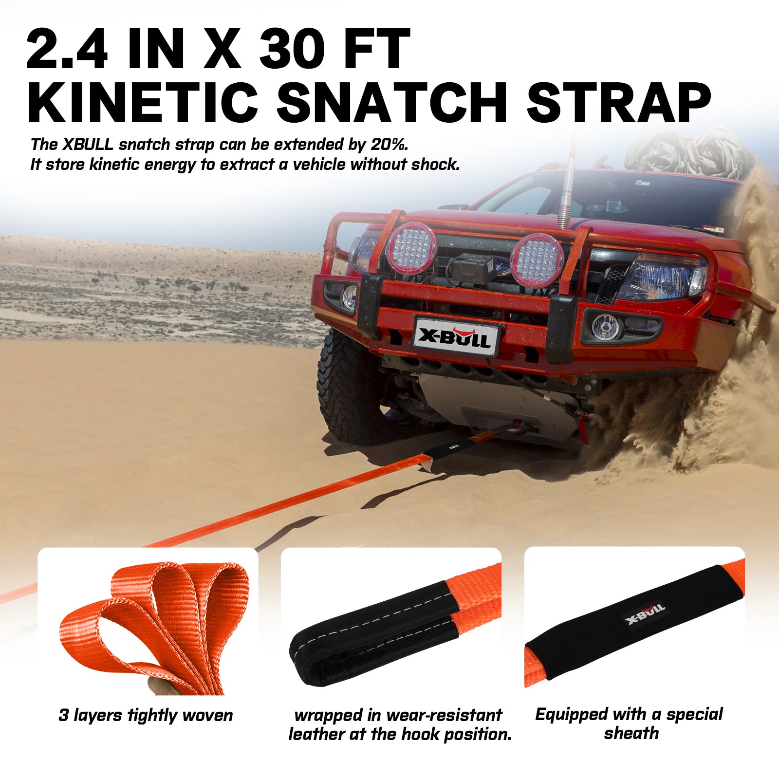 X-BULL 4WD Winch Recovery Kit 12Pcs Recovery Tracks Snatch Strap Soft Shackles Recovery Ring