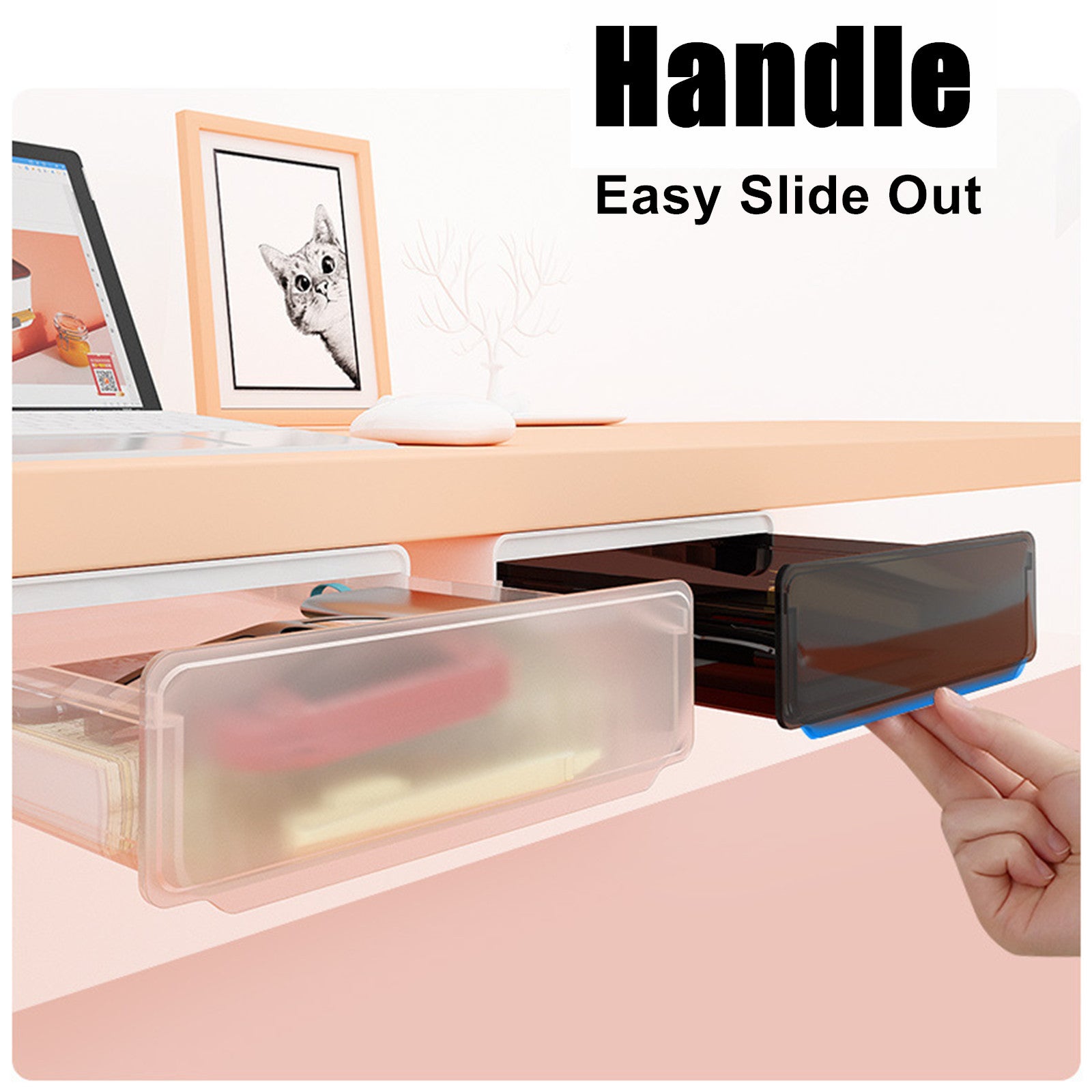 Under Desk Drawer Slide-out Large Office Organizers and Storage Drawers - Large Clear