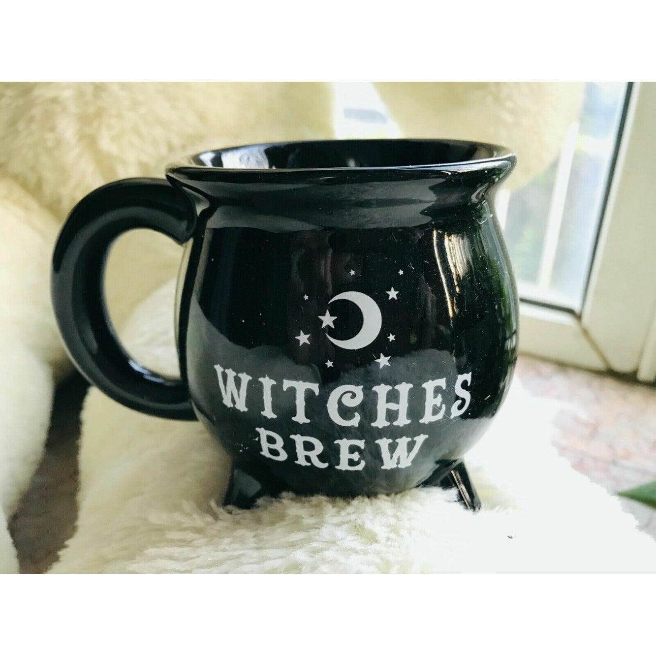 Witches Brew Black Cauldron Coffee Mug Cup With Moon & Stars