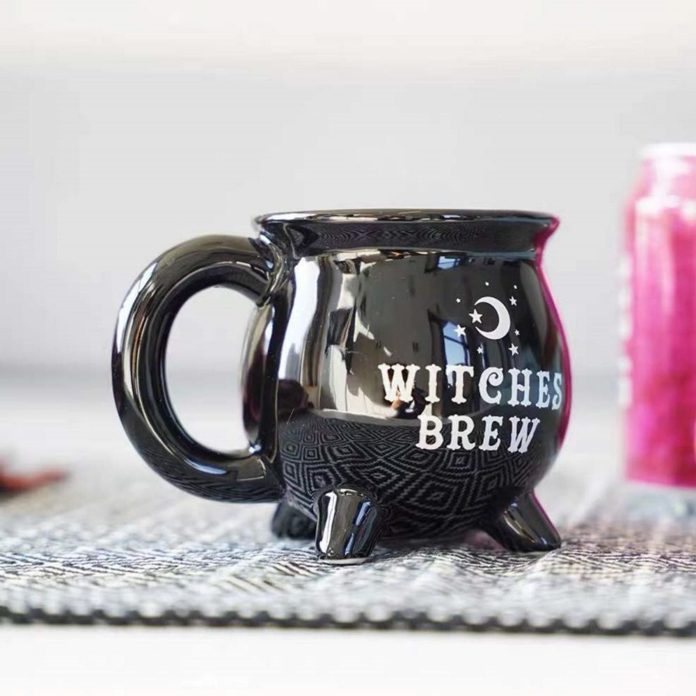 Witches Brew Black Cauldron Coffee Mug Cup With Moon & Stars