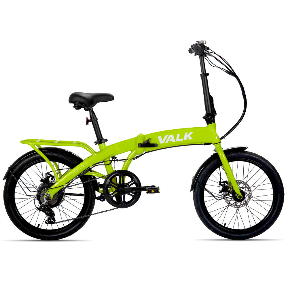 VALK Shuttle 5 Electric Folding Bike, Gen II, 20&quot; Tyres, Shimano 7-Speed, Lime Green