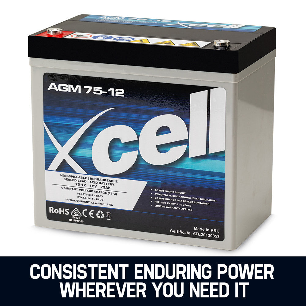 X-CELL AGM Battery 12V 75Ah Portable Sealed SLA Camping Solar Marine