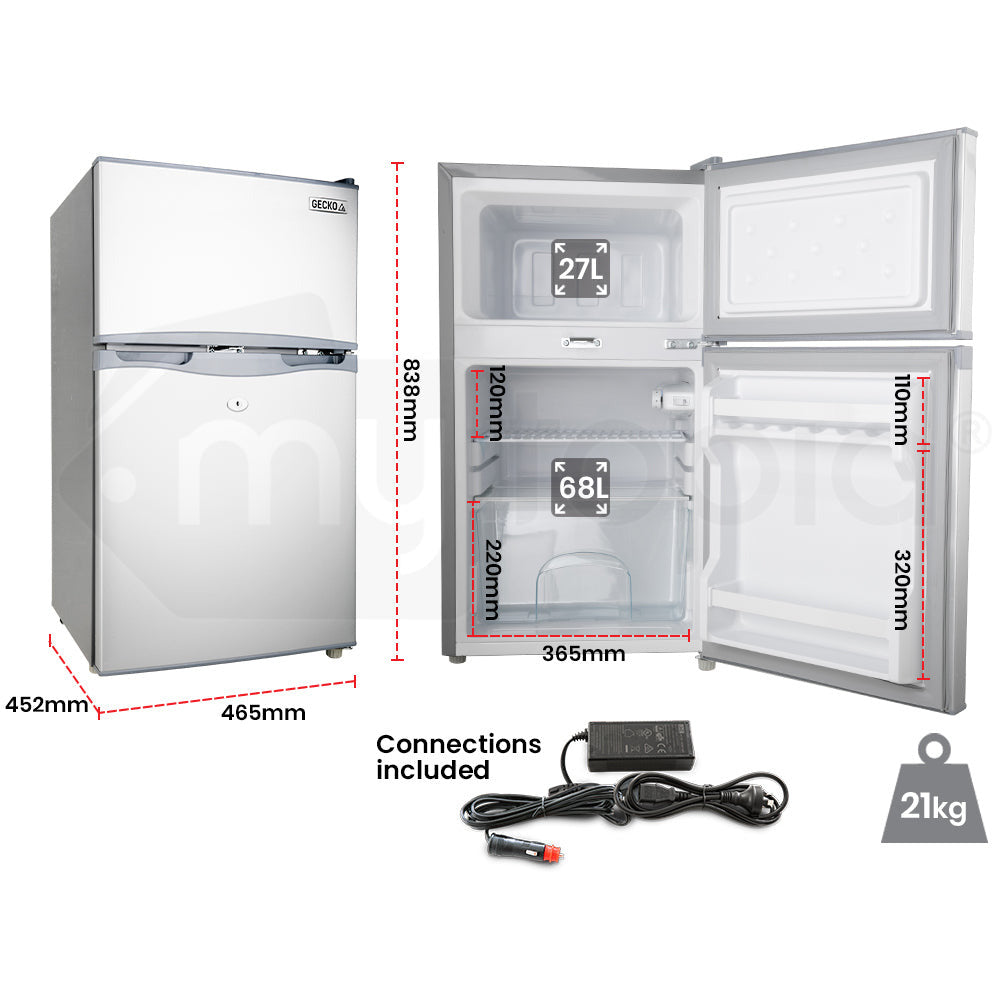 GECKO 95L Portable Fridge Freezer Camping Motorhome Caravan Upright Fridges 12V/24V/240V, Silver