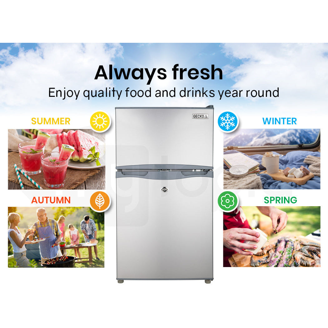 GECKO 95L Portable Fridge Freezer Camping Motorhome Caravan Upright Fridges 12V/24V/240V, Silver