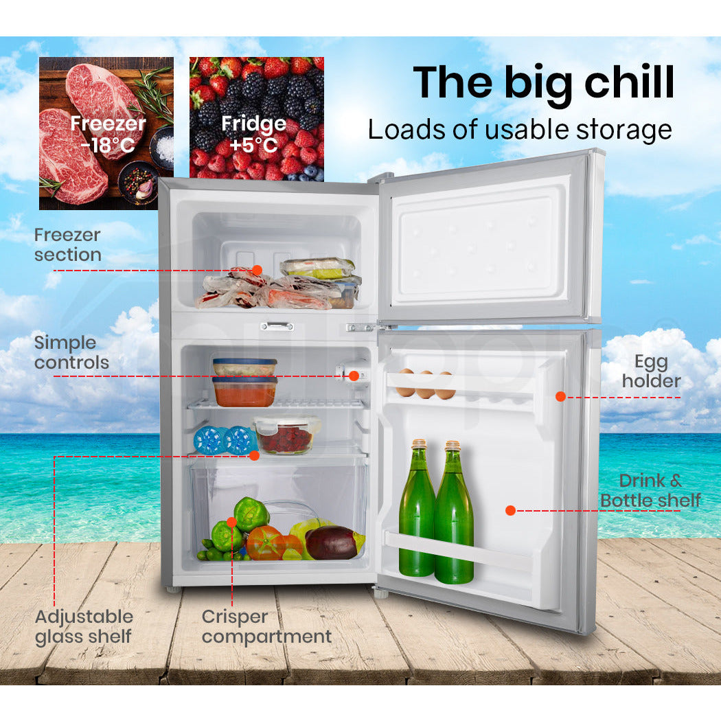 GECKO 95L Portable Fridge Freezer Camping Motorhome Caravan Upright Fridges 12V/24V/240V, Silver