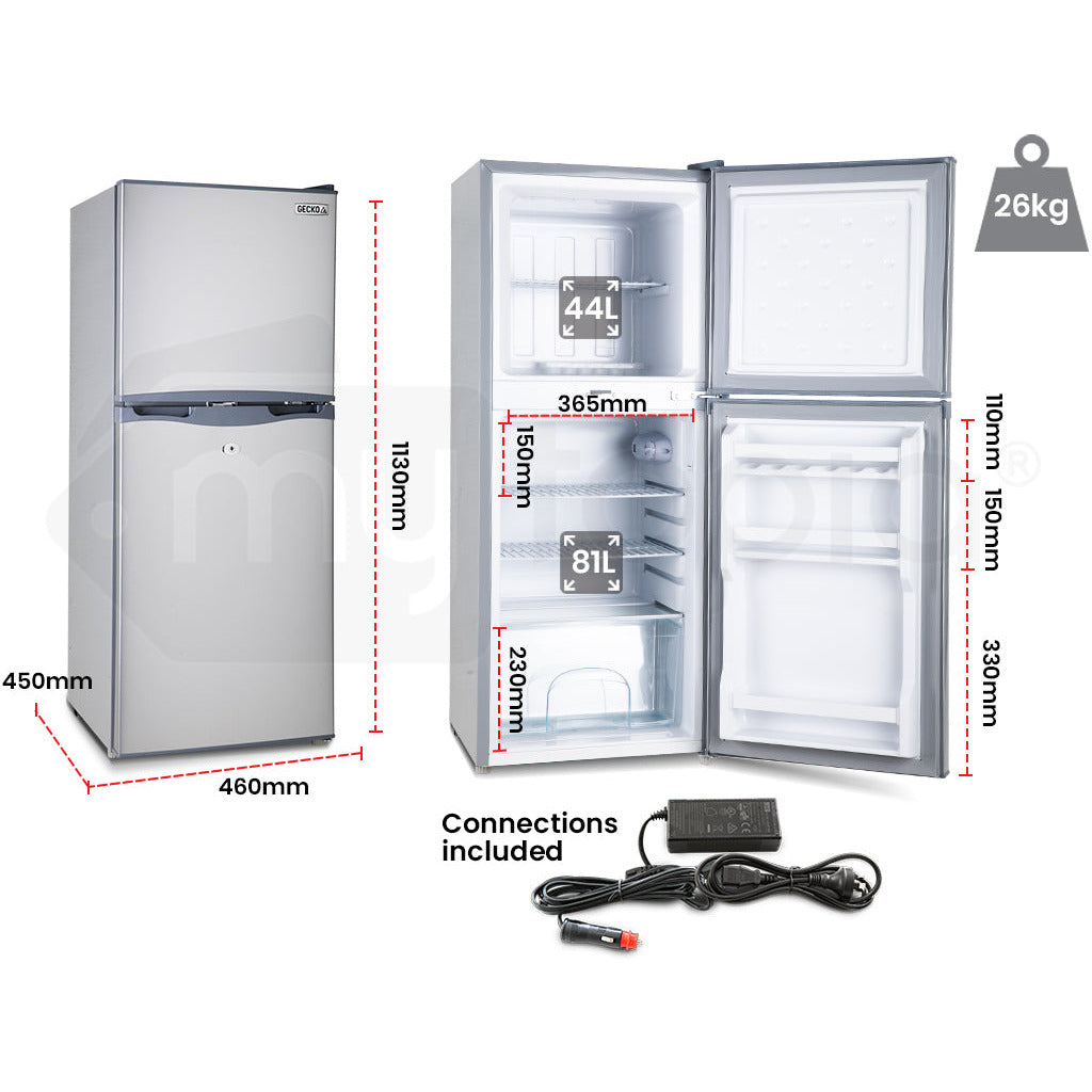 GECKO 125L Portable Fridge Freezer Camping Motorhome Caravan Upright Fridges 12V/24V/240V, Silver