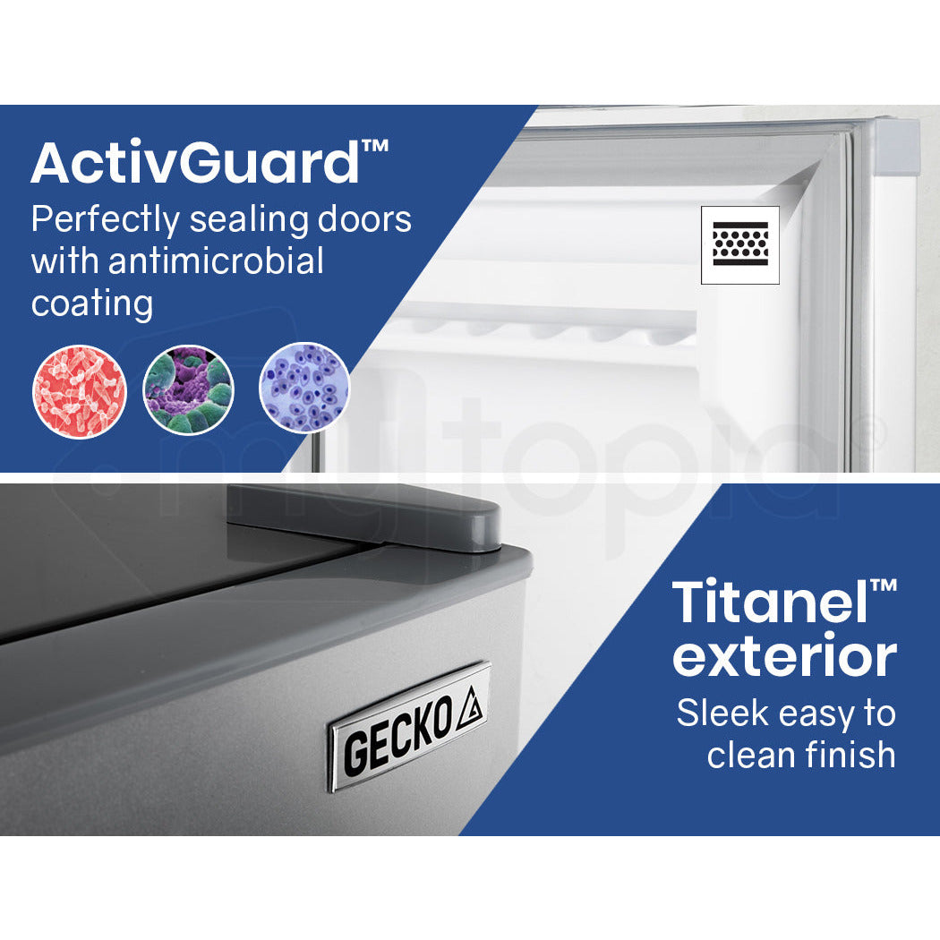 GECKO 125L Portable Fridge Freezer Camping Motorhome Caravan Upright Fridges 12V/24V/240V, Silver