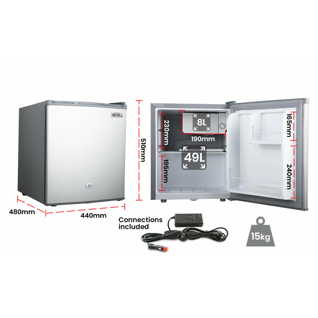 GECKO 57L Portable Bar Fridge Refrigerator 12V/24V/240V Camping Camper Caravan