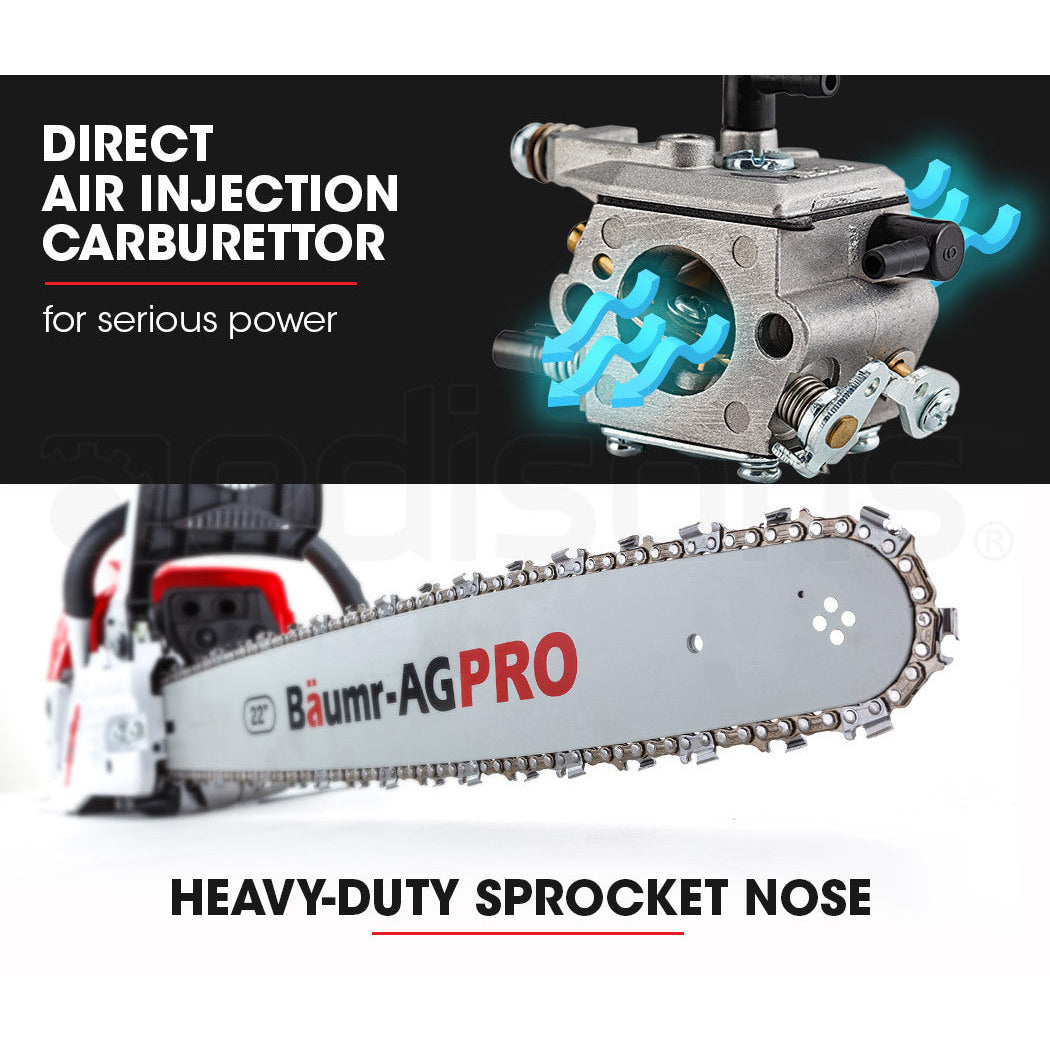 BAUMR-AG Commercial Petrol Chainsaw E-Start 22" Bar Chain Saw Tree Pruning Top Handle